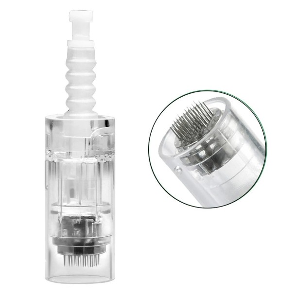 Nålfästen för dermaper i skyddsfodral 10 st Utbytbara 42 nålhuvuden för microneedle penna Refill för mesoterapiverktyg Kompatibel med de flesta 1
