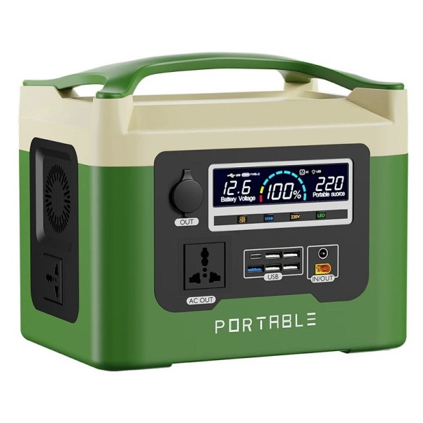 Bärbar elgenerator med Li-Ion-batteri 800W 600Wh Utomhus solgenerator 29,5 x 20 x 29 cm grön