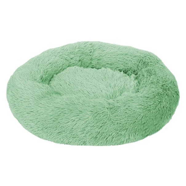 Microplush hundsäng i form av en munk Ø70 cm Mjuk rund säng med långt hår Andningsbar och tvättbar ångestdämpande säng Bekväm säng grön