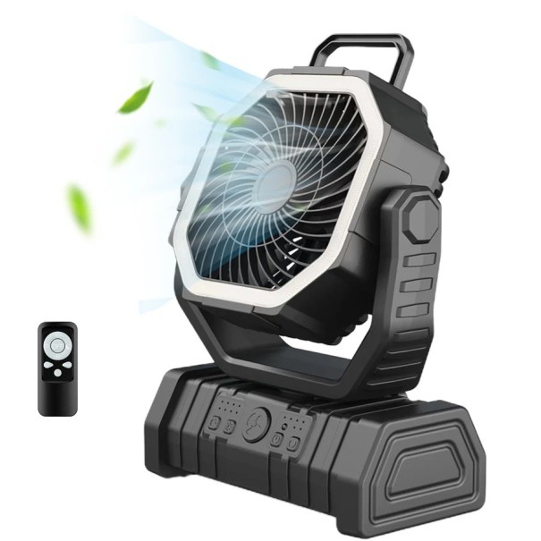 10000mAh přenosný venkovní ventilátor 4 rychlosti USB-C Nabíjecí ventilátor Výkonný ventilátor na cesty Kempingový ventilátor černá