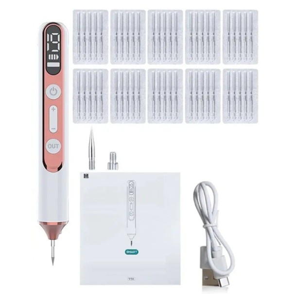 Laserplasmapenna för vårtor 19 lägen 50 fina nålar Stark nål LED-ljus USB-C Laddning 500 mAh 17,8 x 22 cm 1