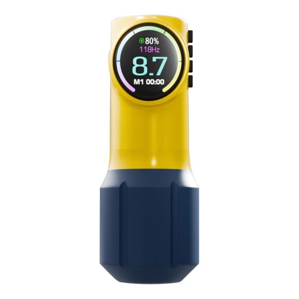 Gul trådlös tatueringsmaskin 12,5 cm LED-skärm 11000 RPM Slaglängd 4 mm USB-laddning Professionell tatueringspenna 1