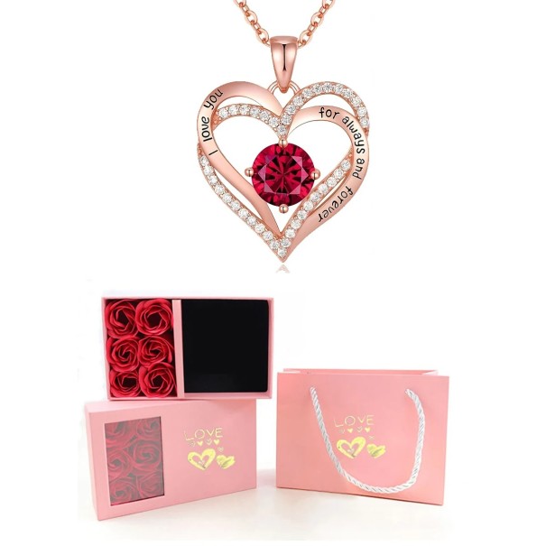Uppsättning av zirkonhjärtahalsband med ädelsten Rosa låda med 6 rosor Rosa presentpåse Romantisk present till kvinnor 1