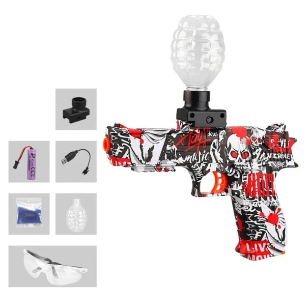 Elektrická pistole na gelové kuličky 7-8mm pro děti Glock se zásobníkem ochrannými brýlemi USB nabíjením dostřel 15m červená