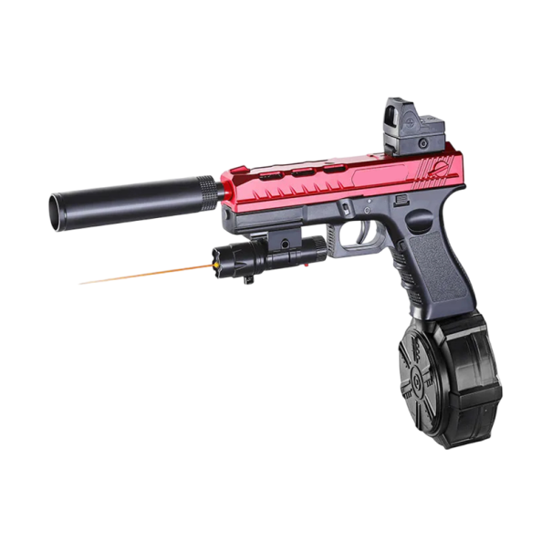 Elpistol för barn 28 x 34 cm Trummagasin Gelbollar Skyddsglasögon Lasersikte Actionleksak röd