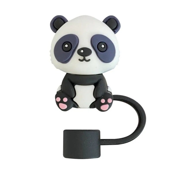 Silikonhalmskydd panda 25 x 35 x 10 mm Hygieniskt skydd Snygg stängning Återanvändbart lock Sugrör för resor 1