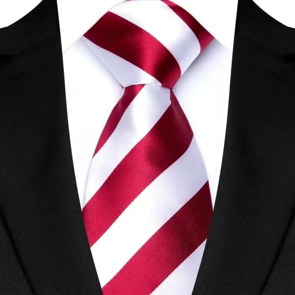 Jedwabny krawat formalny w czerwono-białe paski 145 x 8 cm Luksusowy krawat męski do garnituru Elegancki krawat Formalny dodatek dla mężczyzn 1