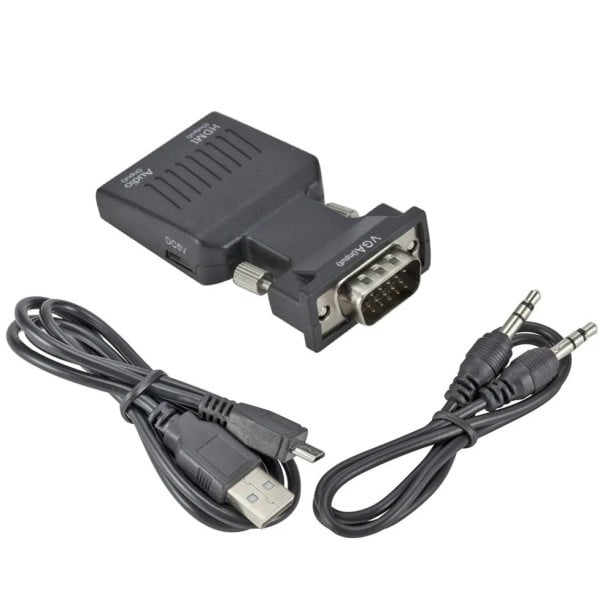 VGA till HDMI Adapter med Audio Input Micro USB Power Signal Converter Adapter för Monitor TV Projektor Kompatibel med PC 1
