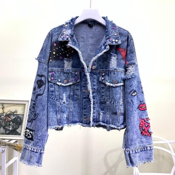 A1893 verzierte Jeansjacke für Damen L 2