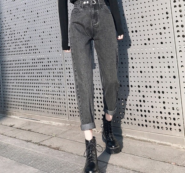 A199 Damen-Jeans mit hoher Taille grau XL