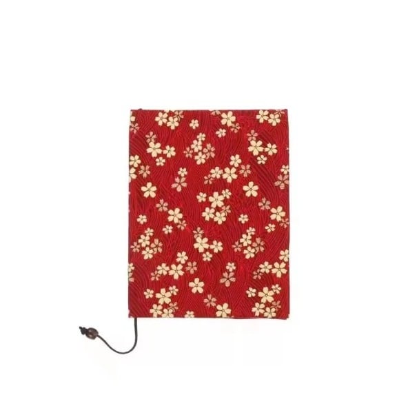 A5 Fabric Book Sleeve with Yellow Flower Pattern, Protective Cover for Books with Bookmark and Tying, Washable Cover for Notebook or Diary red