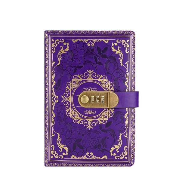 A5 notitieboek met metalen codeslot 220x150 mm Kleurrijke agenda met ornamenten Reliëf notitieblok met privacybescherming paars