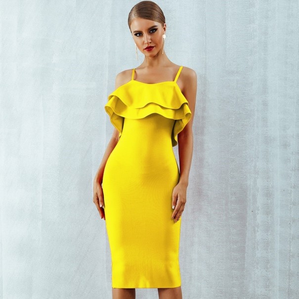 Abendkleid mit Rüschen gelb S