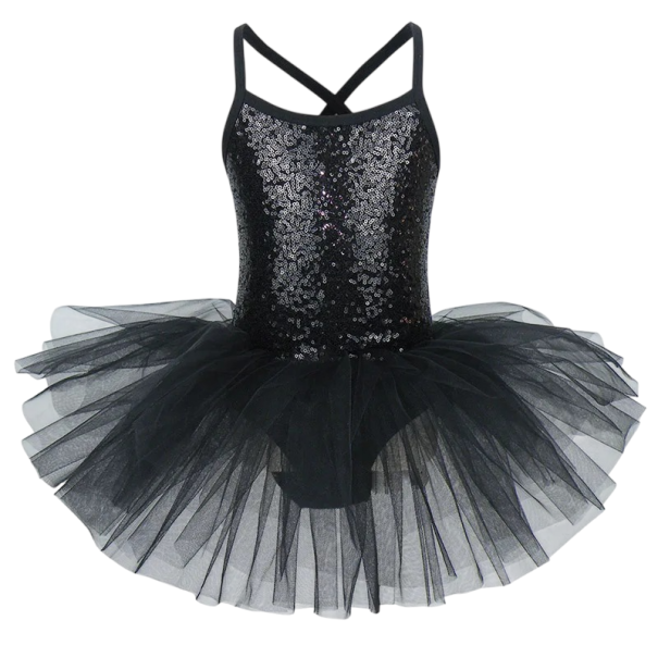 Abiti da danza per ragazze con top di paillettes e gonna in tulle elastan cotone abbigliamento per balletto e spettacoli nero 7-8 anni