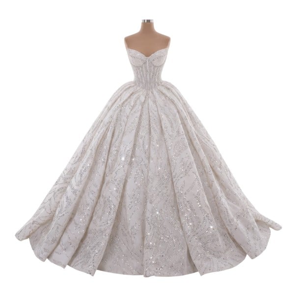Abiti da sposa da principessa scintillanti senza maniche con scollo a cuore e corsetto con paillettes e strascico bianchi XS