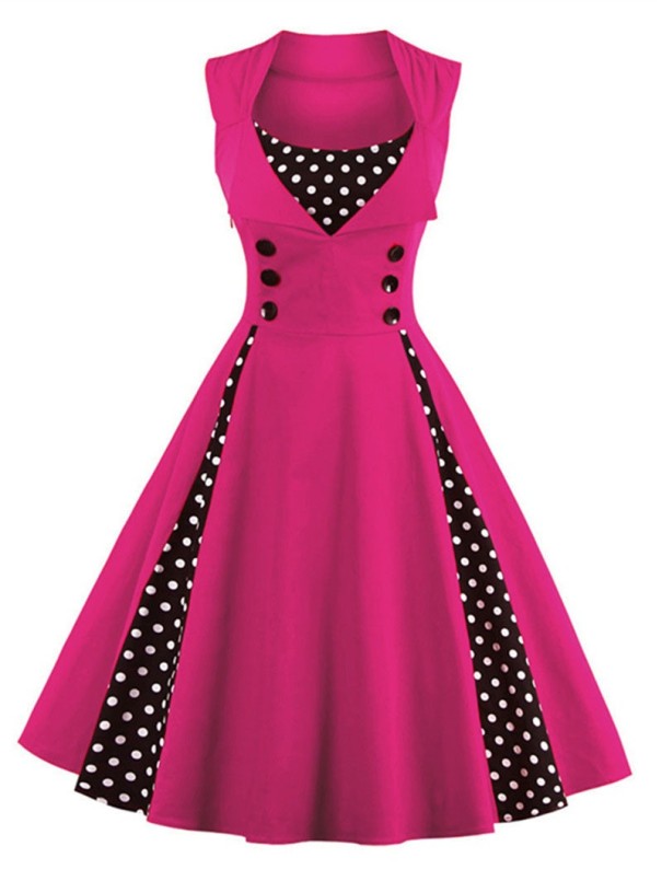 Abiti vintage da donna con pois rosa scuro 3XL