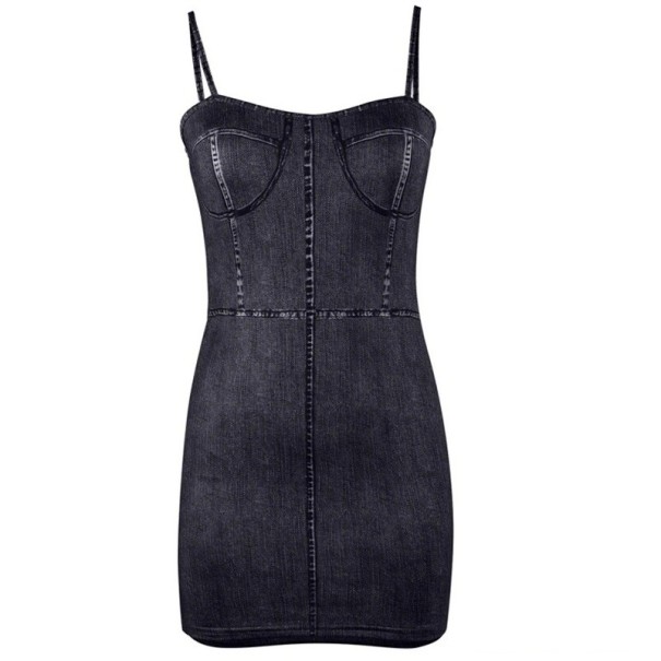 Abito mini in denim da donna nero M