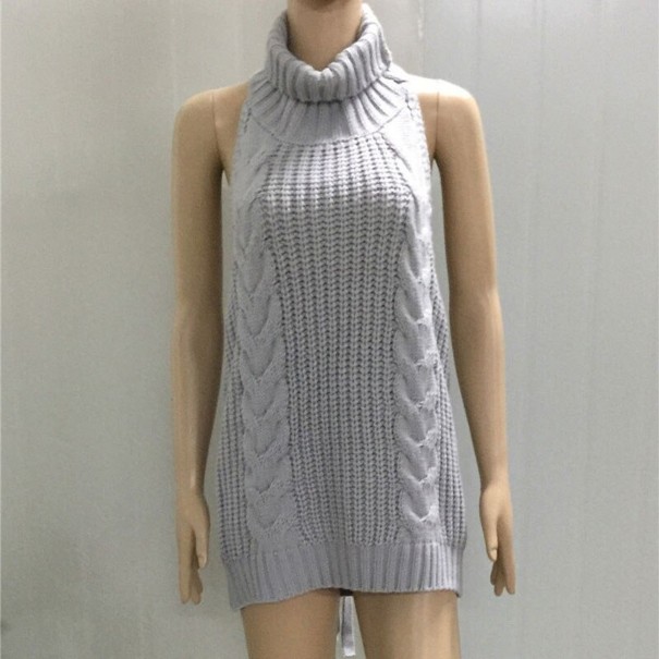Abito mini in maglia da donna con schiena scoperta grigio