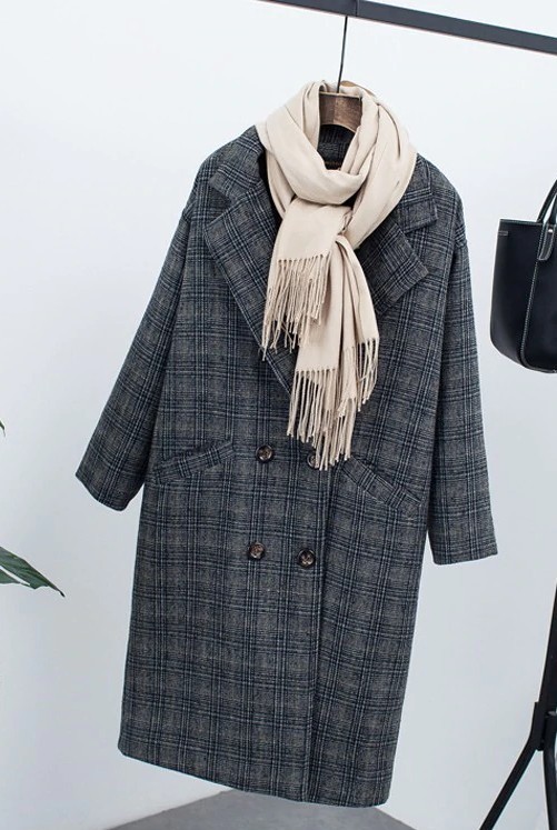 Abrigo de cuadros de invierno para mujer J1849 gris S