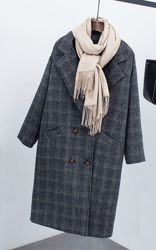 Abrigo de cuadros para mujer A1890 gris L