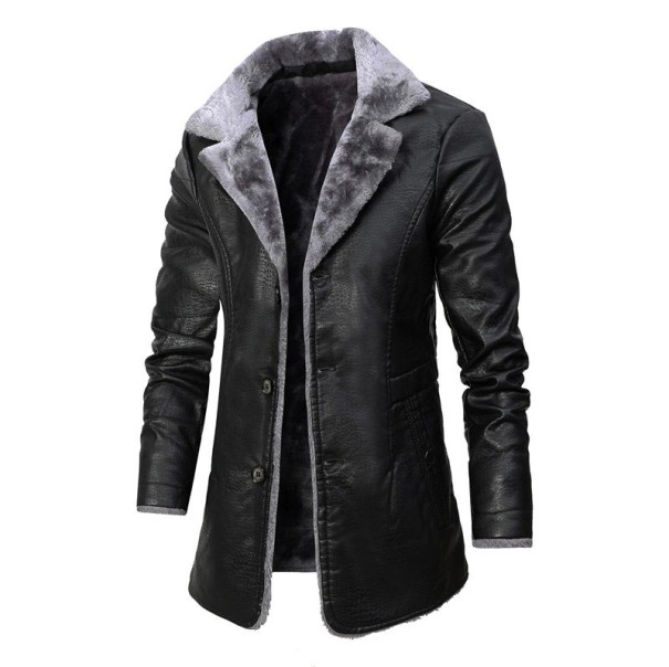 Abrigo de cuero para hombre negro S