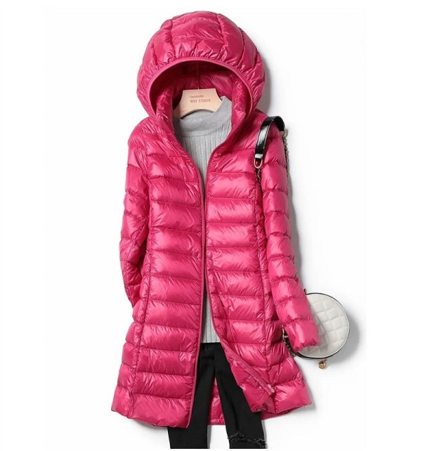 Abrigo de invierno para mujer con capucha desmontable rosa S