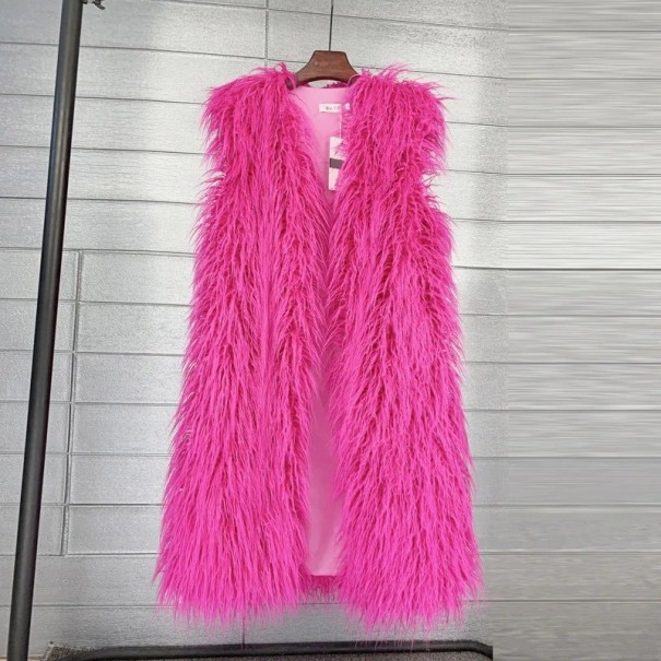Abrigo de piel de mujer P2323 rosa oscuro L