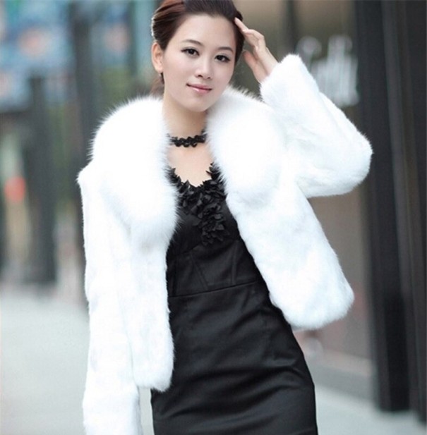 Abrigo de piel de mujer P2379 blanco S