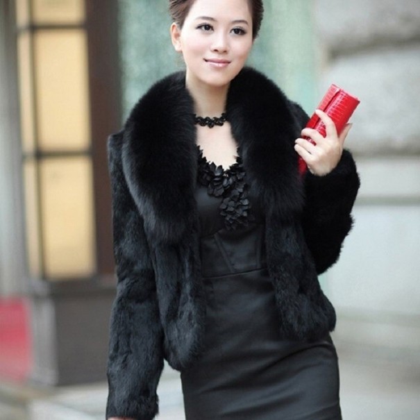 Abrigo de piel de mujer P2379 negro M
