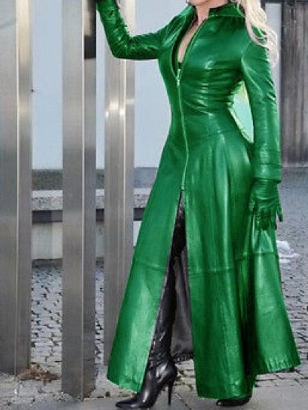 Abrigo de piel para mujer P2382 verde 3XL