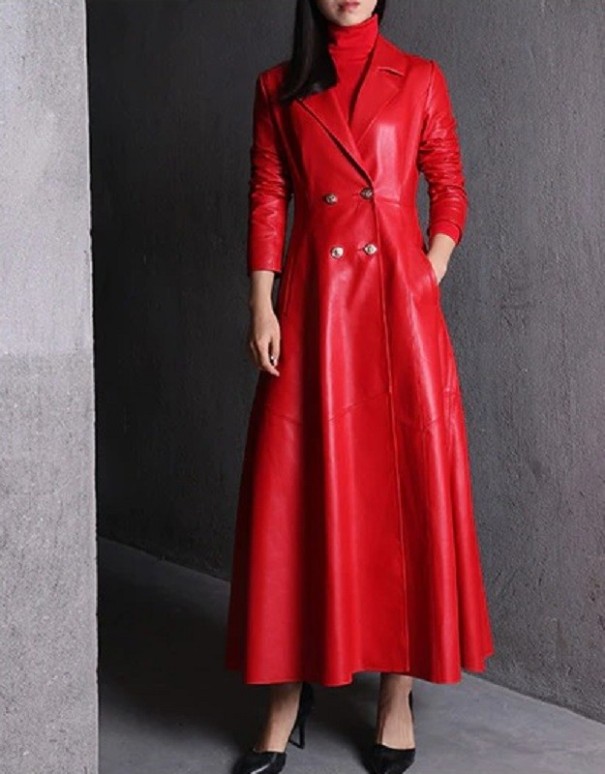 Abrigo de piel para mujer P2422 rojo XS