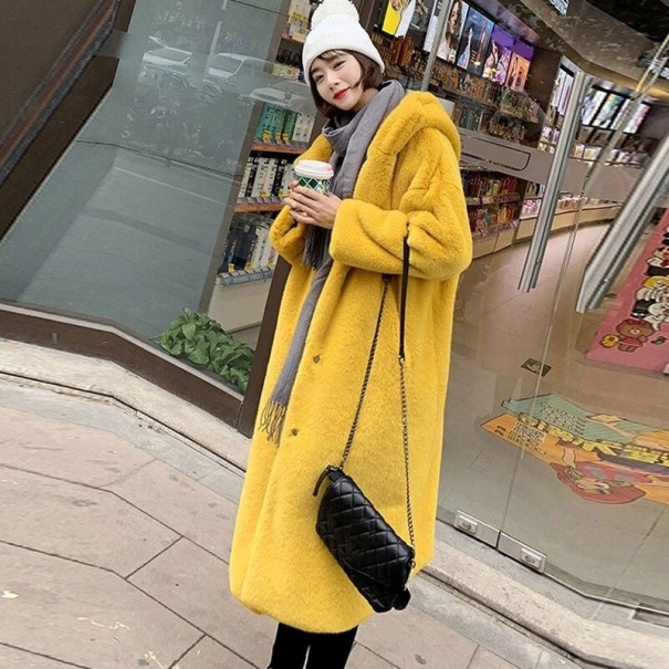 Abrigo de piel sintética para mujer P1719 amarillo L