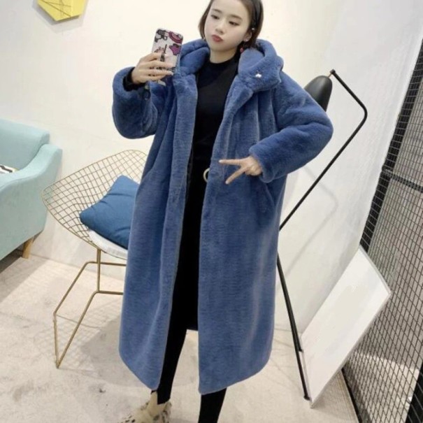 Abrigo de piel sintética para mujer P1719 azul XS