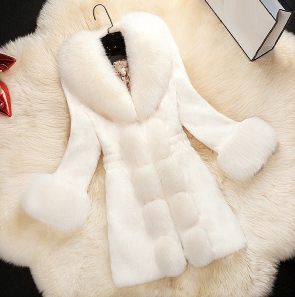 Abrigo de piel sintética para mujer P2412 blanco L Abrigo de piel sintética para mujer P2412 blanco L