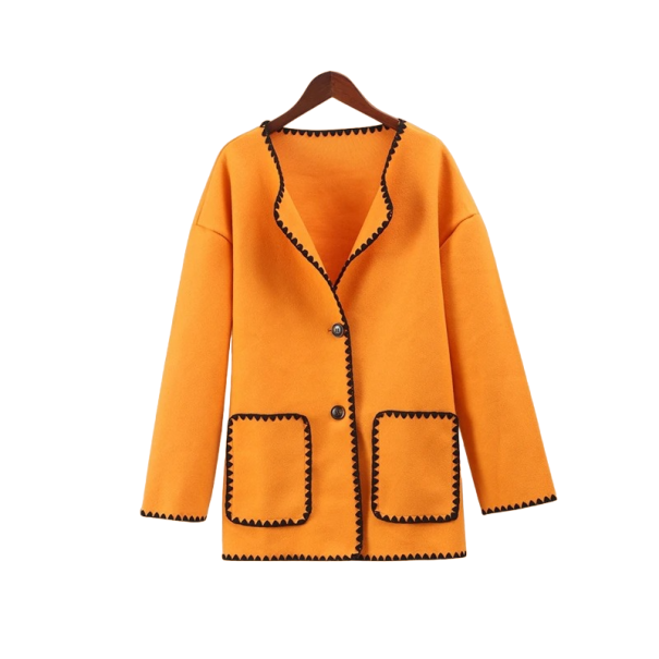 Abrigo de primavera para mujer con botones y ribete negro naranja M