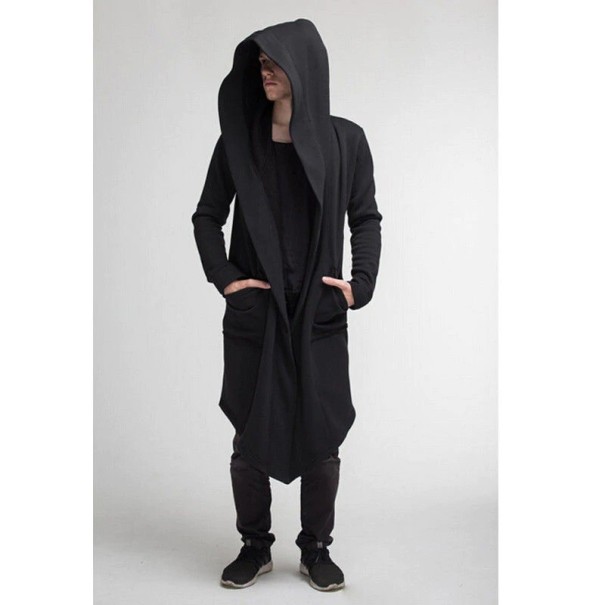 Abrigo largo con capucha negro XL