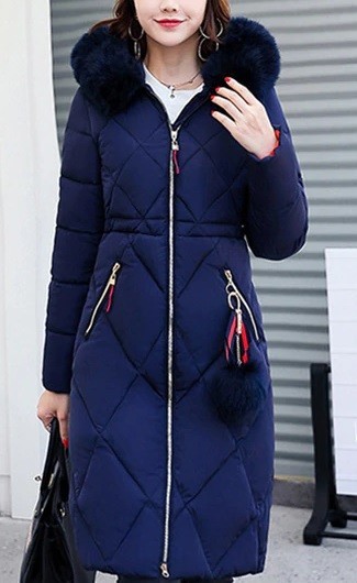Abrigo largo de invierno para mujer con patrón J2323 azul XS