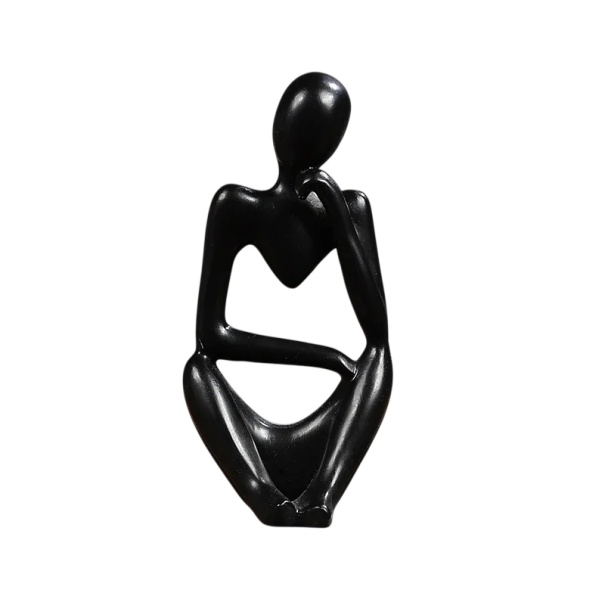 Abstrakt figur 6 x 5 x 13 cm Sidende tænksom figur Moderne dekoration til bord Kunstnerisk bolig- og kontorindretning i harpiks sort