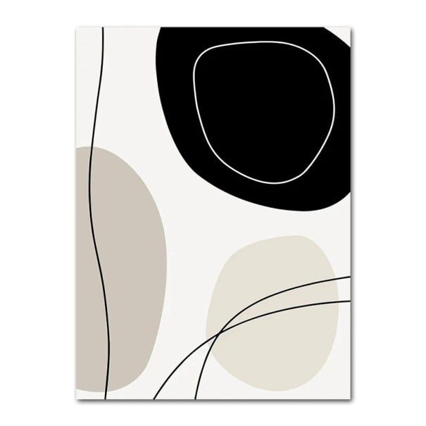 Abstrakt plakat til væg med linjer og organiske former 50 × 70 cm tryk på lærred sort-beige minimalistisk dekoration uden ramme 1