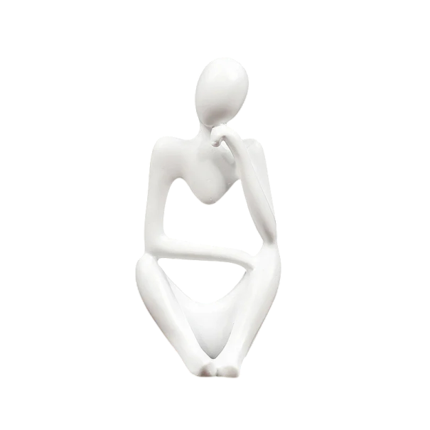 Abstrakte Figur 6 x 5 x 13 cm Sitzende nachdenkliche Figur Moderne Tischdekoration Künstlerische Wohn- und Bürodeko aus Harz weiß