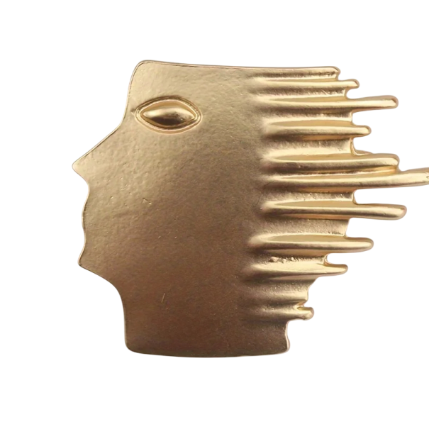 Abstrakte Gesichtsprofil Brosche Pin Metall goldene Design mit Linien Zubehör für Kleidung Rucksack Revers Schmuck Motiv Gesicht 1