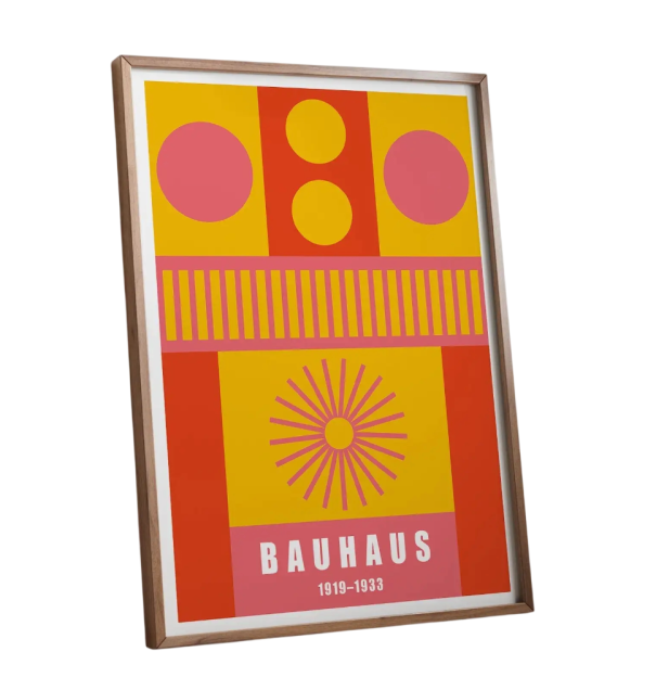 Abstrakti Bauhaus -plakaatti 20 x 30 cm keltainen-punainen geometrinen malli moderni grafiikka kangastuloste seinäkoristeplakaatti ilman kehystä 1
