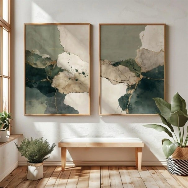 Abstraktní japonské plakáty bez rámu 50x70 cm plátno zeleno béžové nástěnné obrazy moderní dekorace do obývacího 1