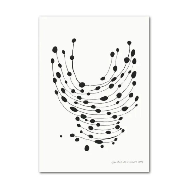 Abstraktní plakát na zeď černé linie se skvrnami 20 × 30 cm tisk na plátně černo bílý minimalistický motiv dekorace interiéru 1