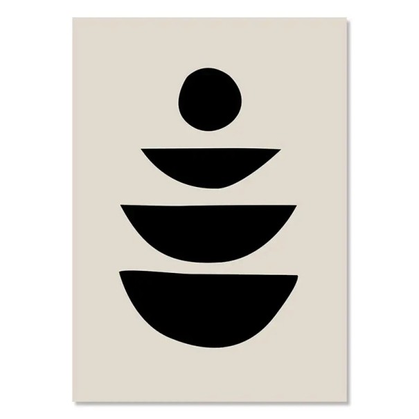 Abstraktní plakát na zeď půlkruhy 50 × 70 cm tisk na plátno černo-béžový minimalistický geometrický dekor do interiéru bez rámu 1