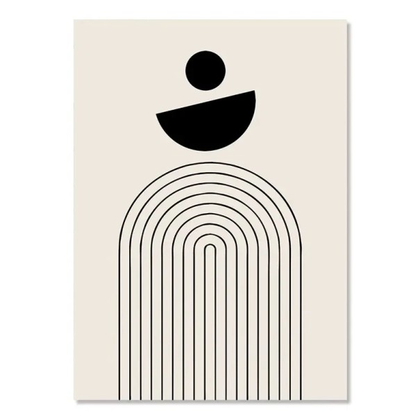 Abstraktní plakát na zeď s geometrickým motivem 20 × 30 cm tisk na plátno černo-béžový minimalistický dekor bez rámu do interiéru 1