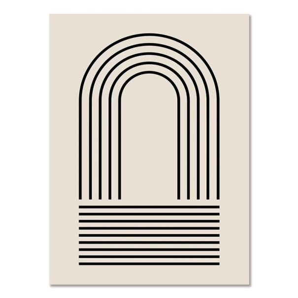 Abstraktní plakát na zeď s obloukem a liniemi 20 × 30 cm tisk na plátno černo-béžový geometrický minimalistický dekor bez rámu 1