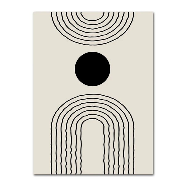 Abstraktní plakát na zeď s obloukovými liniemi 50 × 70 cm tisk na plátno černo-béžový minimalistický geometrický dekor bez rámu 1