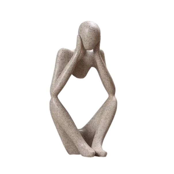 Abstraktní soška 6 x 5 x 13 cm Sedící postava přemýšlející Moderní dekorace na stůl Designová socha z pryskyřice béžova