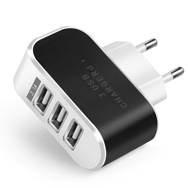 AC-opladeradapter 3 USB-porte sort